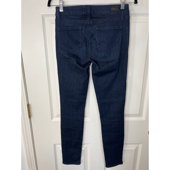 Paige Transcend Mid Rise Indio Zip Skinny Dark Blue Denim Jean Moto Grunge Boho - Picture 4 of 9